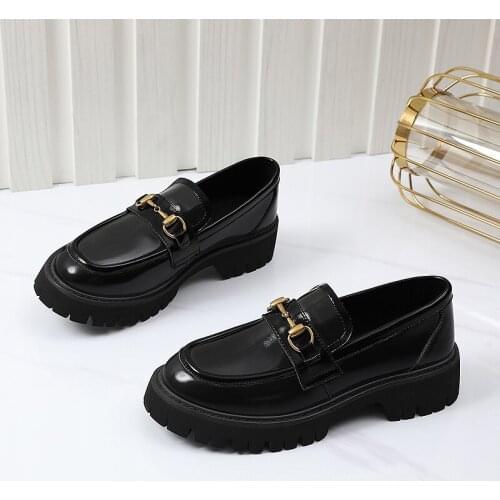 Women New Black Punk Platform Loafers Ladies Fashion Round Toe Chunky Heel Vintage Shoes Female Slip on High Heel Pumps
