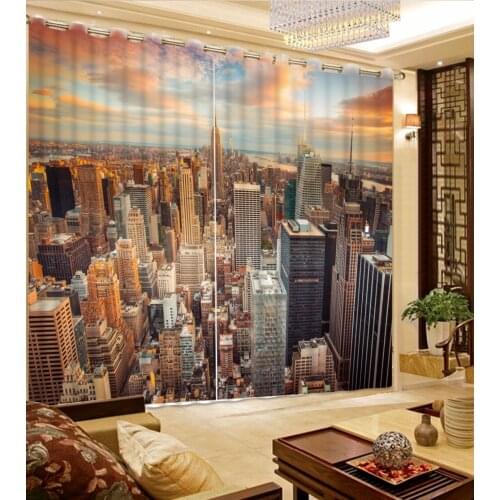3D Curtain Photo Customize Size Sunset City Scenery Curtain Bedroom Living Office Cortinas Blackout Bathroom Shower
