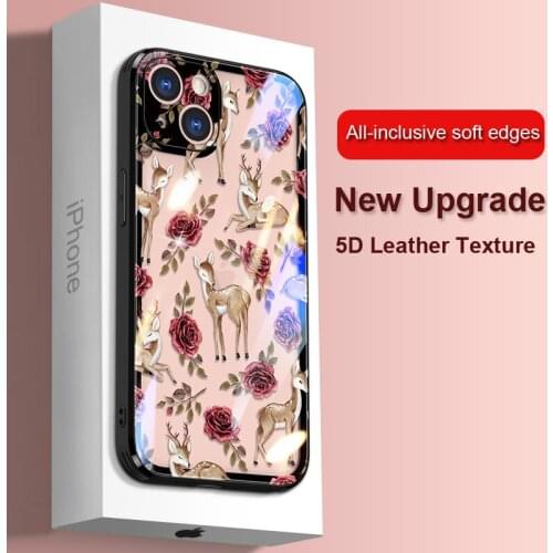 360 protect TPU Frame + Rose flower Painted Tempered Glass Case Cover For iPhone 11 Pro Max XR XS MAX shockproof phone cases