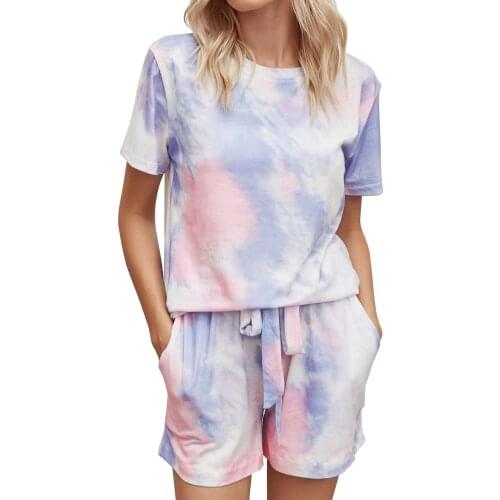 Women Two-piece Printed Tie-dye Pajamas Gradient Colors Comfortable And Fashionable Home Wear Skin-friendly And Soft Pajamas Set