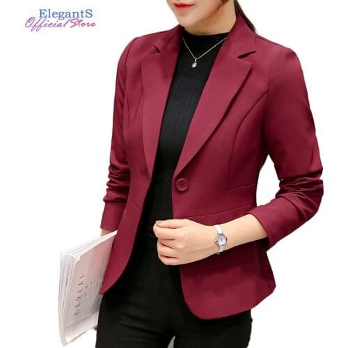 Women Blazer Jacket Formal Suits Coat for Business Long Sleeve Fahion Outwear Maroon Female Casual Jackets Elegant 2018 New