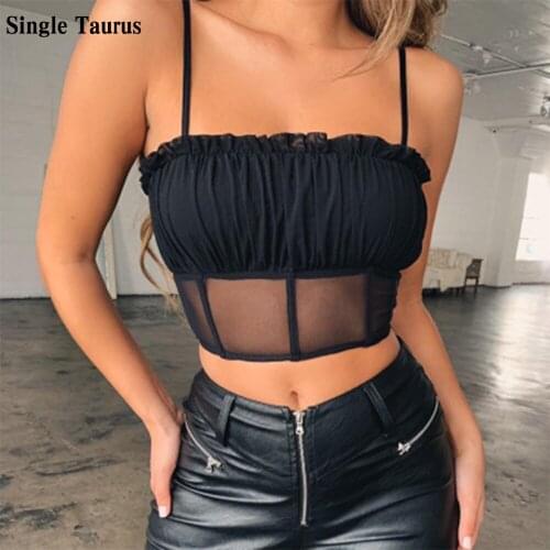 Female Black Bustier Top Mesh Camisole Crop Top T Shirt Sexy Ropa Para Mujer Korean Fashion Clothing Crop Top Dropshipping 2021