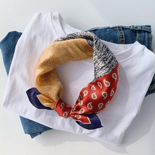 Luna&Dolphin Women Small Square Scarf 53x53 100% Real Silk Cashew Flowers Bohemia Vintage Bandanas Paisley Headbands Kerchief