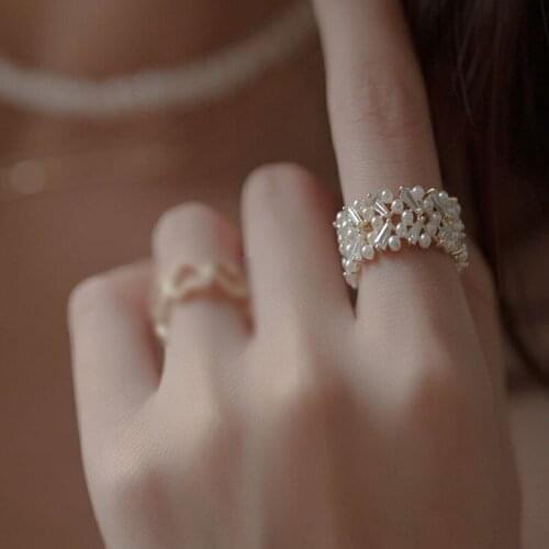 High Quality Pearl Zircon Gold Open Rings For Woman 2021 New Fashion Korean Jewelry Luxury Party Adjustable Unusual Girls Ring