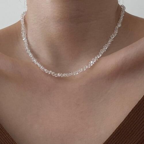 VSnow Simple Tangent Plane Glass Crystal Beaded Chokers Necklace for Women Textured Summer Transparent Wedding Necklace Jewelry
