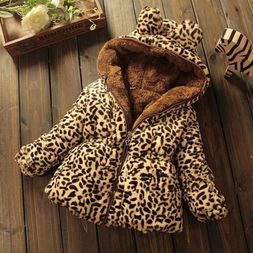 Winter Children Cotton-padded Jacket Leopard Thicken Coat Baby Girl Coat Hoodie Infant Clothing Cashmere Warm Clothes 0-5 Years