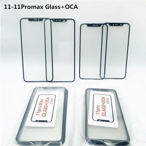 10pcs/lot Front glass+oca For iphone 11pro 11 11promax touch screen panel replacement repair original quality glass