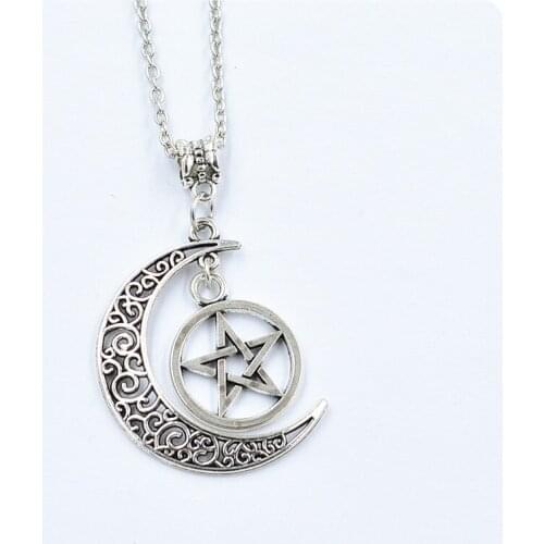 2020 Fashion Wicca Witchcraft Pentagram and Moon Necklace Glass Tile Jewelry Celestial jewellery Fit Women Men Gifts