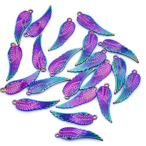 30x9mm 2PCS New Rainbow Color Alloy Single Wing Charms Pendant Jewelry Findings For Necklace Bracelet Earrings R119