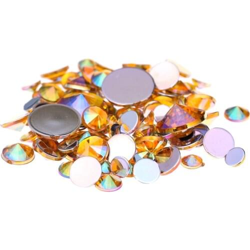 4mm 5mm 6mm 10mm And Mixed Sizes Gold AB Acrylic Rhinestones For Nails Design Crystal 3D Nail Art Glitter Decorations Stones