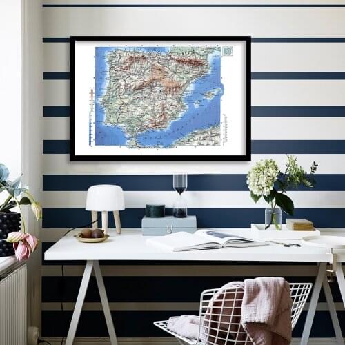 90*60cm The Spain Orographic Map In Spanish with Details Canvas Painting Wall Poster Home Decoration Travel School Supplies