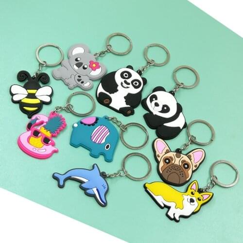 20PCS Animals PVC Key Ring Dog Corgi Keychain Organizer Panda Koala Key Holder Desk Accessories Bag Toy Pendant Christmas Gift
