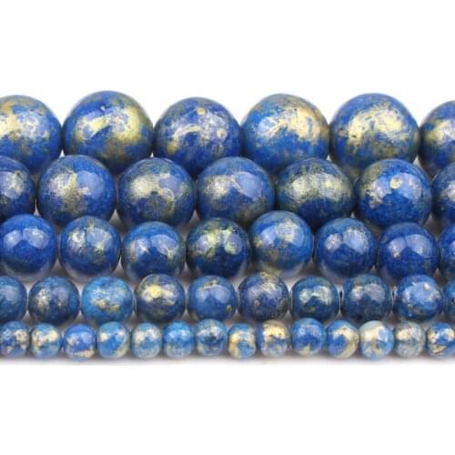 New Lapis Lazuli Blue Gold Jades 4/6/8/10/12mm Round Beads for DIY Woman Bracelet Necklace Beading DIY Jewelry Making Perles