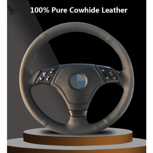 Black Genuine Leather Car Steering Wheel Cover for BMW E36 E46 E39