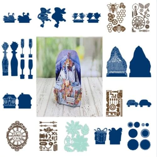 Flower Wine Bottle Car Animal Metal Cutting Dies Scrapbook Diary Decoration Stencil Embossing Template DIY Greeting Card 2021