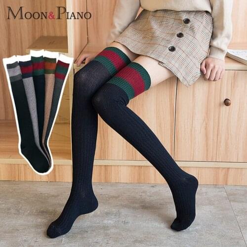 Long Stocking Fashion Sexy Three Color Matching Striped Womens Over The Knee Socks Comfortable Soft Elastic Casual Cotton Sock