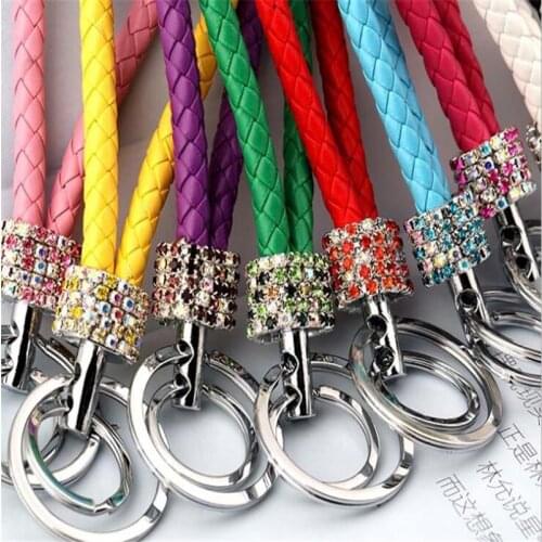 Double Loop Rhinestone Crystal keychain creative key chain purse messenger bag backpack pendant B174