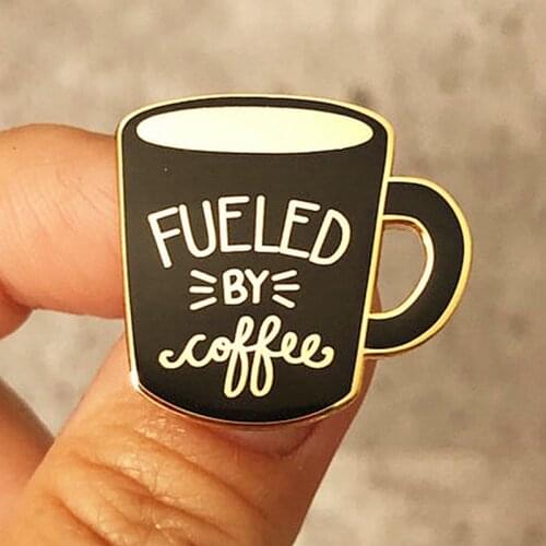 Cartoons Fueled By Coffee Lovers Brooch Pins Enamel Metal Badges Lapel Pin Brooches Jackets Jeans Fashion Jewelry Accessories