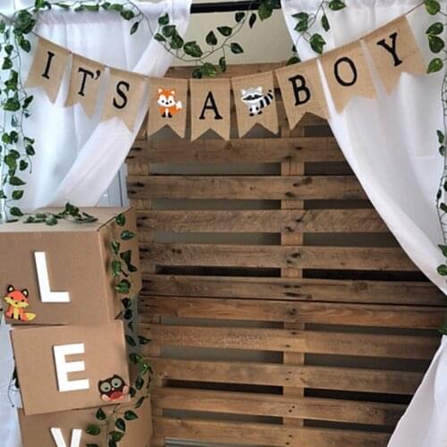 Its a Boy Banner rustic Fox Woodland Forest Jungle Animal theme Baby Shower Boy Announcement Gender reveal decoration favor
