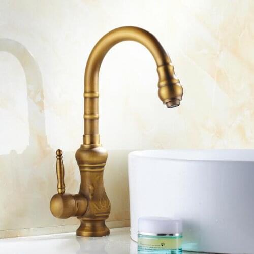 Europe Style Total Brass Single Lever Hot And Cold Art Carved Kitchen Sink Faucet Mixer Deck Mounted Tap 360 Rotation