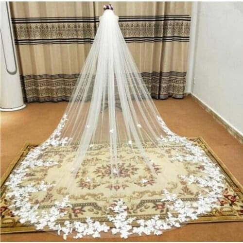 Gorgeous Flower Lace Cathedral Wedding Veil One Tier Decal Bridal Veil White/Ivory Long Veils With Comb Wedding Accessories