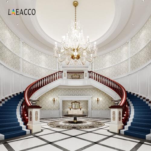 Laeacco Chandelier Staircase Hall Interior Scene Portrait Photography Backgrounds Custom Photographic Backdrops For Photo Studio