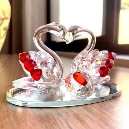 Crystal Couple Swan Animal Figurines Glass Home Decor Automobile Car Interior Valentines Day Anniversary Gift Statue Favourite