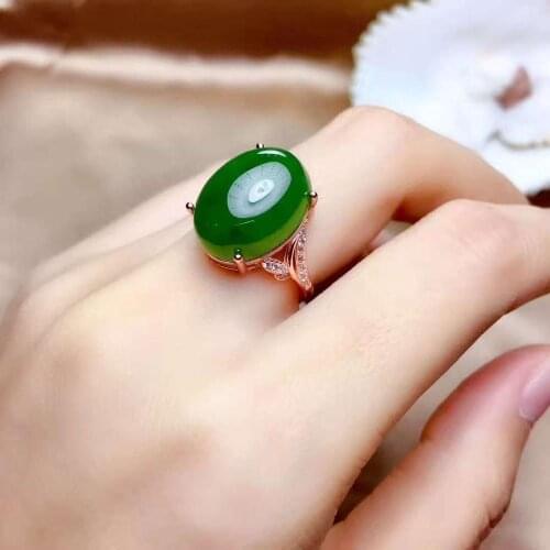 Natural Real Jade Ring Green Gemstone Rings, Real 925 Sterling Silver Rings For Women