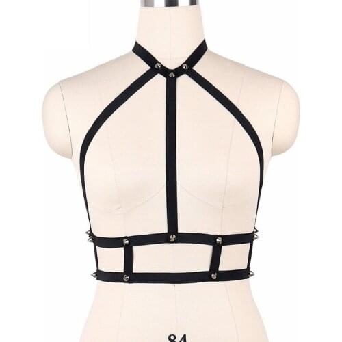 JLX.HARNESS Gothic Cage Bralette Women Fetish Wear Crop Top Bodysuit Black Polyester Body Harness Sexy Bondage Lingerie O0055