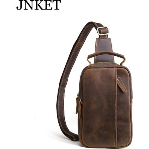 JNKET Retro Cow Leather Chest Bag Men Shoulder Bag Large Capacity Messenger Bags Travel Multifunctional Sling Bag Crossbody Bags