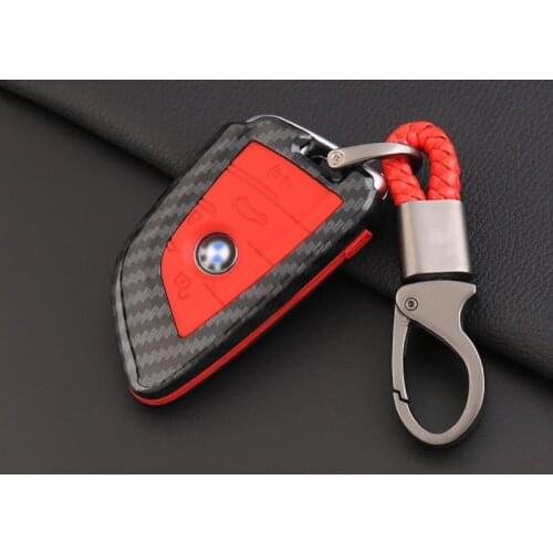 ABS Carbon Fiber Shell+Silicone Cover Remote Key Holder Fob Case&KeyChain For BMW Series B Type