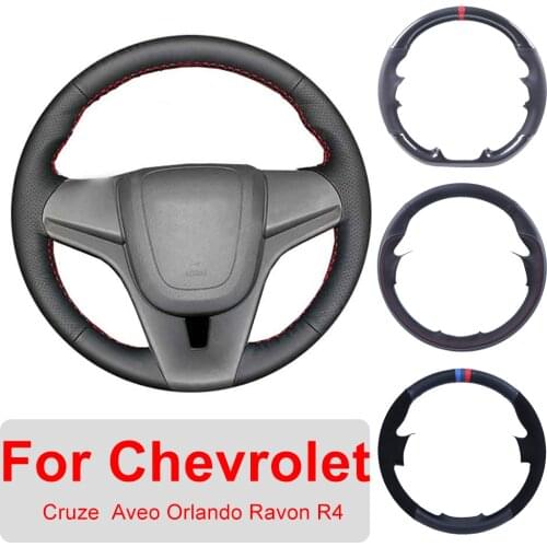 Leather Car Steering Wheel Cover For Chevrolet Cruze 2009-2014 Aveo Orlando Ravon R4 Auto Interior Custom Steering Wheel Wrap