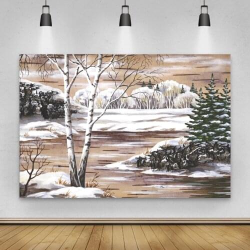 Laeacco Winter Scenery Backdrops Snow Forest Pine Trees River Baby Newborn Photography Backgrounds Birthday Photozone Photocall