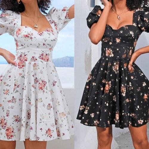 Summer Women Sexy Mini Dress Fashion Short Sleeve Backless Floral Printed Dresses Ladies Casual Beach Sundress Backless Dress