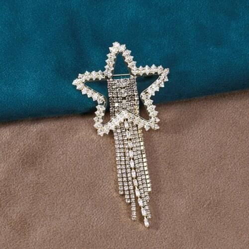 Fashion Crystal Tassel Brooches for Women Luxury Rhinestone Chain Star Heart Bowknot Pin Brooch Jewelry Accessories Broche Gift
