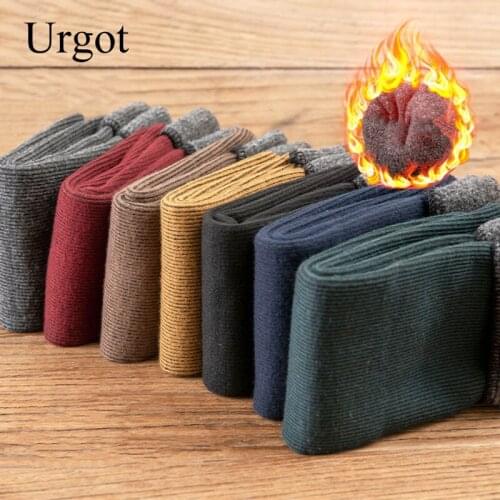 Urgot 1 Pair Mens Thick Socks Winter Solid Color Plus Velvet Casual Mid Long Tube Socks Warm Terry Socks Cotton Bottom Meias