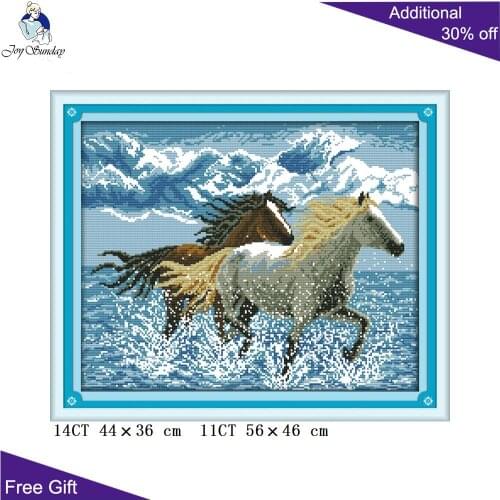 Joy Sunday Horses Cross Stitch D544 14CT 11CT Stamped and Counted Home Decoration Running Horses Needlework Cross Stitch Kits