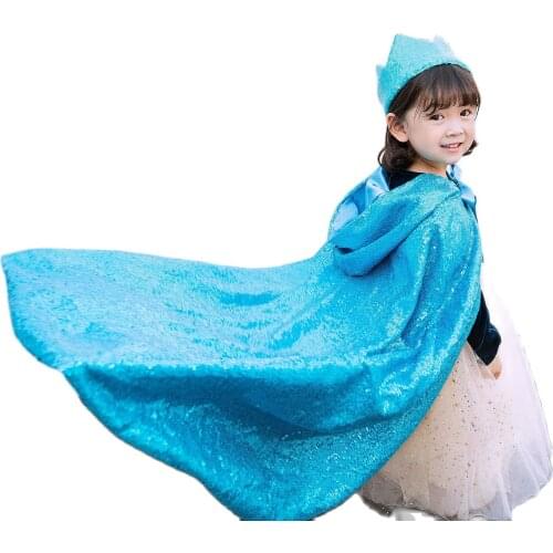 Girls Princess Cloak Little Girl Cloak Cosply Fairy Snow Queen Aisha Baby Shawl Blue Cape with Headband for New Year Holiday