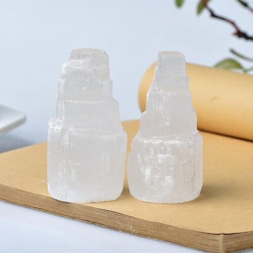 Natural White Crystal Gypsum Selenite Pillar Pyramid Tower Mineral Specimen Decoration Ornamental Healing Reiki Meditation Gift