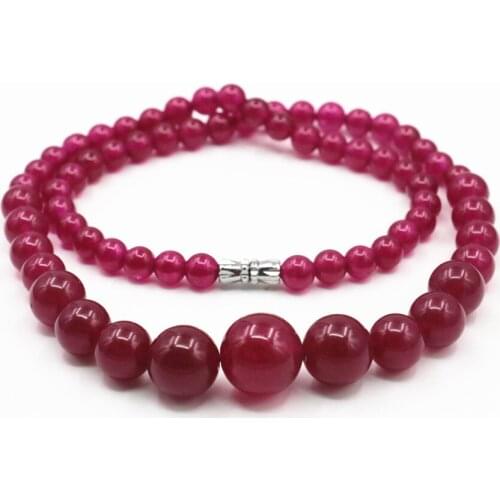 Natural Beautiful Rose Red 6-14mm Round Beads Jades Chain Necklace for Women Elegant Chain Choker Chalcedony Stone 18inch M-91
