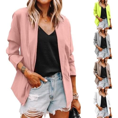 2021 New Style Women Formal Blazers with Pockets Outwear Solid Color Suit Jacket Tailored Coat in 10 Colors Plus Size S-XXXXXL