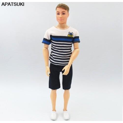 1/6 Boy Doll Clothes For Ken Doll Outfits Striped T-shirt & Shorts For Barbies Boyfriend Ken Male Boy Doll Kids Toy