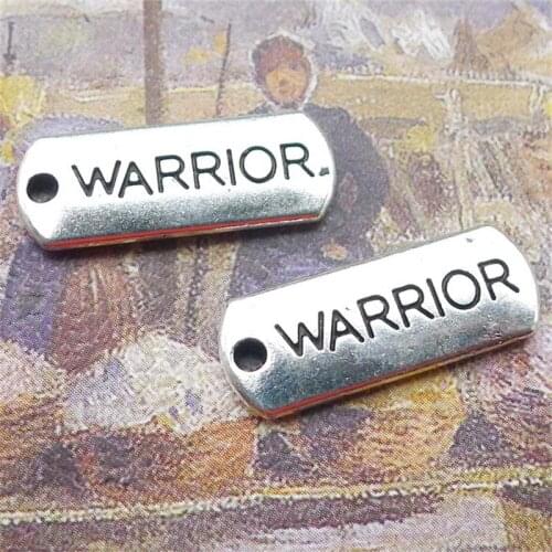 BULK 30 Antique Silver Plated Letters Engraved Warrior Rectangle Charms Pendants
