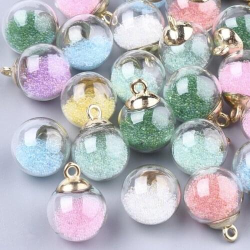500pcs Glass Ball Pendants for necklace jewelry making , with Glitter Sequins and CCB Plastic Findings,21x15.5~16mm F60