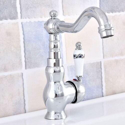 Polished Chrome Brass Bathroom Kitchen Basin Sink Faucet Mixer Tap Swivel Spout Single Handle One Hole Deck Mounted msf653