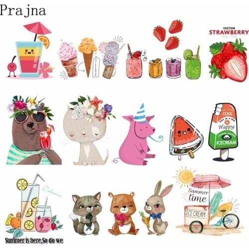 Prajna Summer Vacation Animal Iron On Patches Transfer Vinyl For T-shirt Clothing Cool Drink Heat Thermal Transfers Decoration E