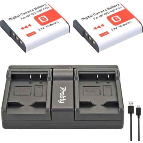 PROBTY 2pcs NP-BG1 NP BG1 Camera Battery + USB Dual Charger For SONY HX10 W30 W210 W100 W110 W120 H50 H55 H70 HX9 T20 T100 W55