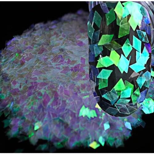 Clear with Green Purple Light Color Rhombus Paillette Nail Art Acrylic 2mm 3D Diamond Shape Glitter Sequins Powder