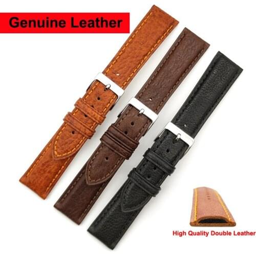 18mm 20mm 22mm 24mm Genuine Leather Watchband Soft Matte Texture Watch Band Wrist Strap With Silver Color Stainless Steel Buckle