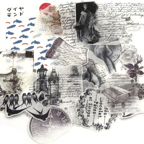 Art Series Washi Stickers Scrapbooking 17Pcs Black White Vintage Stickers Letters Decorative Stickers For Stationery Store DIY